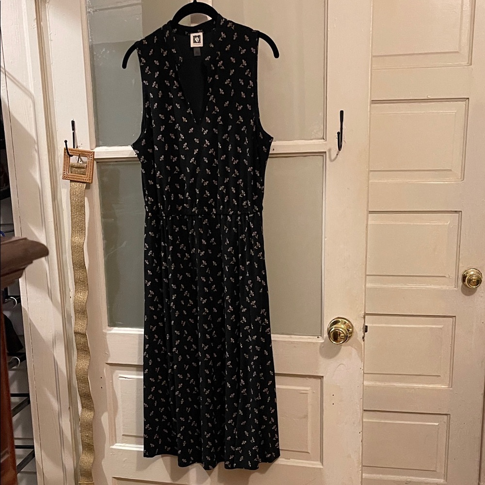 Anne Klein Black Sleeveless Maxi Dress with Tiny Floral Print